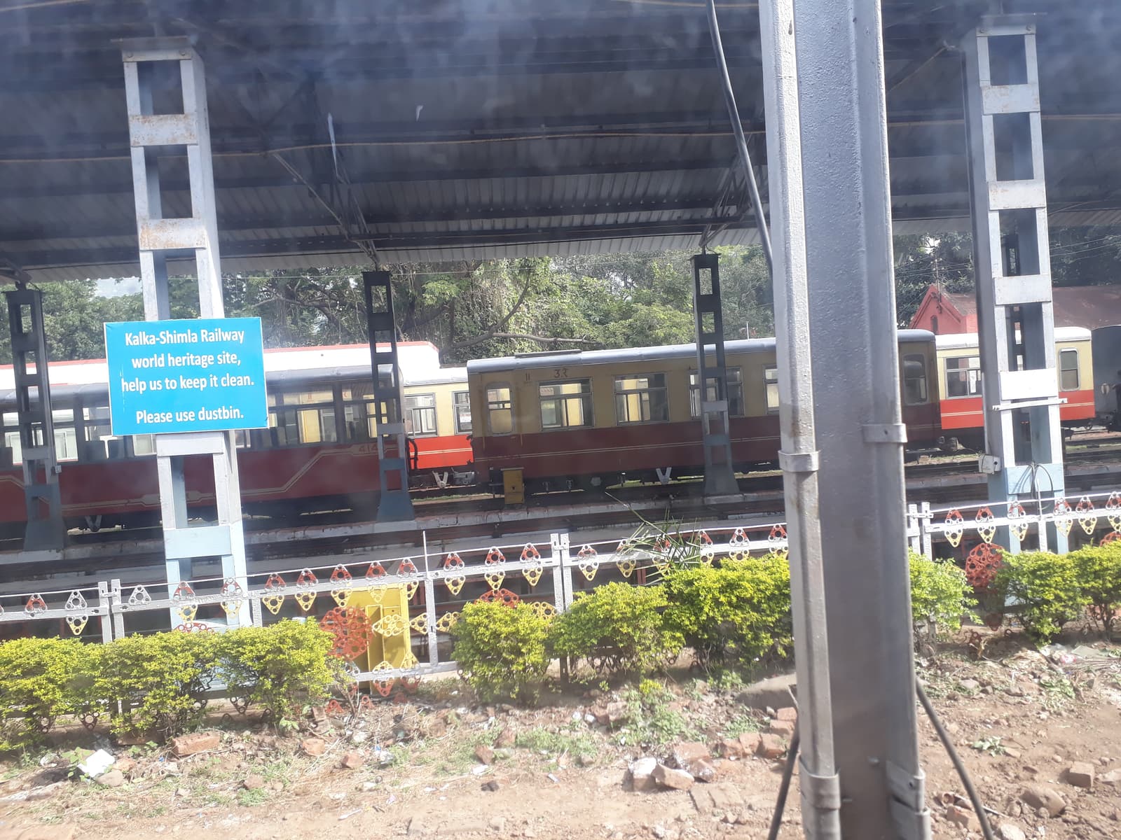The toy train waiting at Kalka station at the foot of the hills